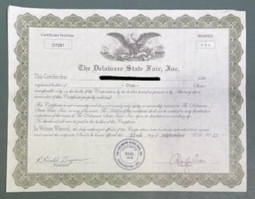 THE DELAWARE STATE FAIR ~ 1 STOCK SHARE