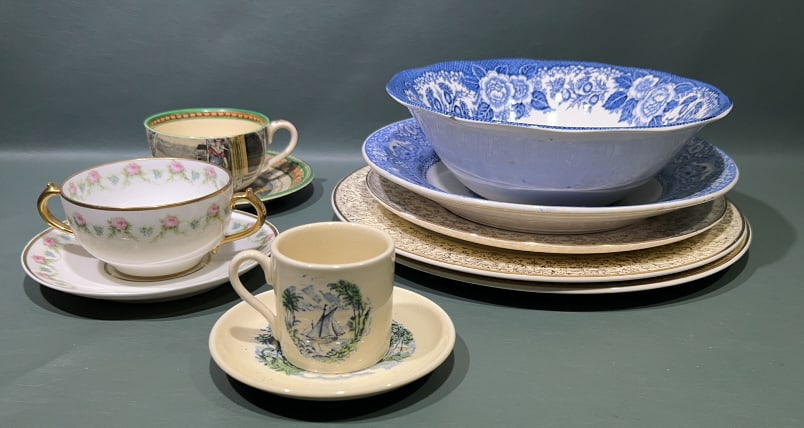 ENGLISH PLATES BOWLS, CUPS & SAUCERS: 11"