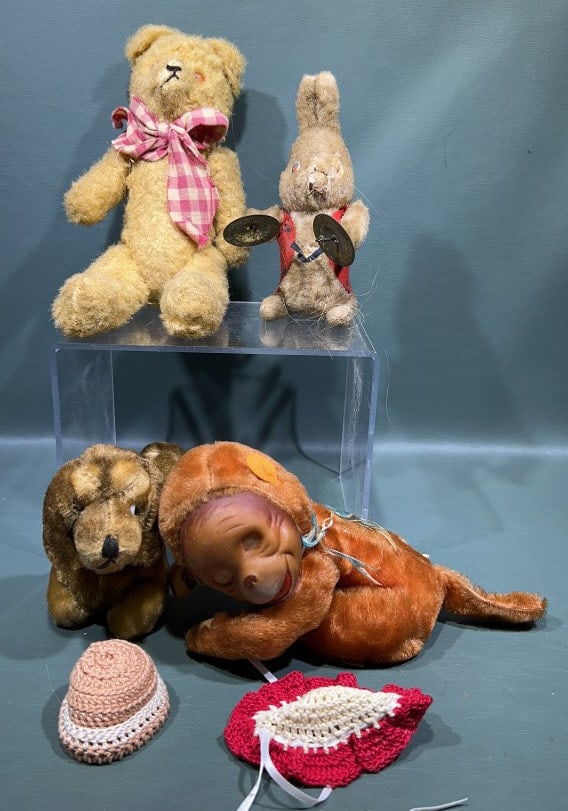JOINTED BEAR & VINTAGE ANIMAL LOT: BEAR 12"