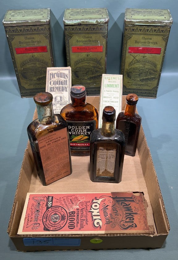 COLLECTION OF EARLY TINS & MEDICINE BOTTLES (1 of 5)