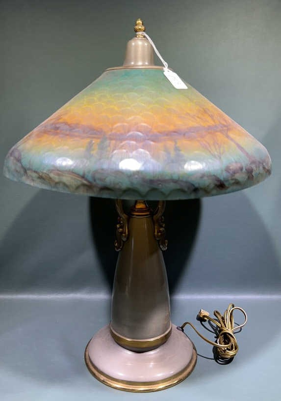 METAL BASE TABLE LAMP W/ DECORATED SHADE (1 of 4)
