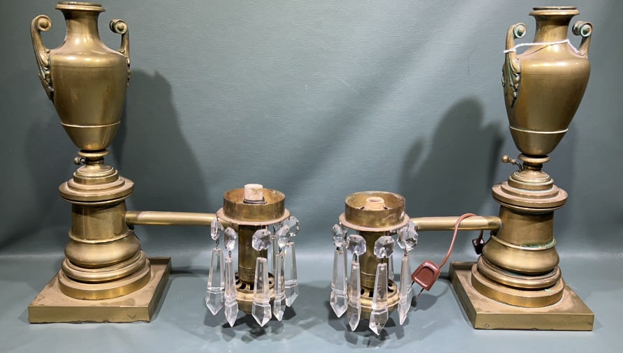 PAIR OF B GAR DINER NY BRASS ARGAND LAMPS (1 of 5)