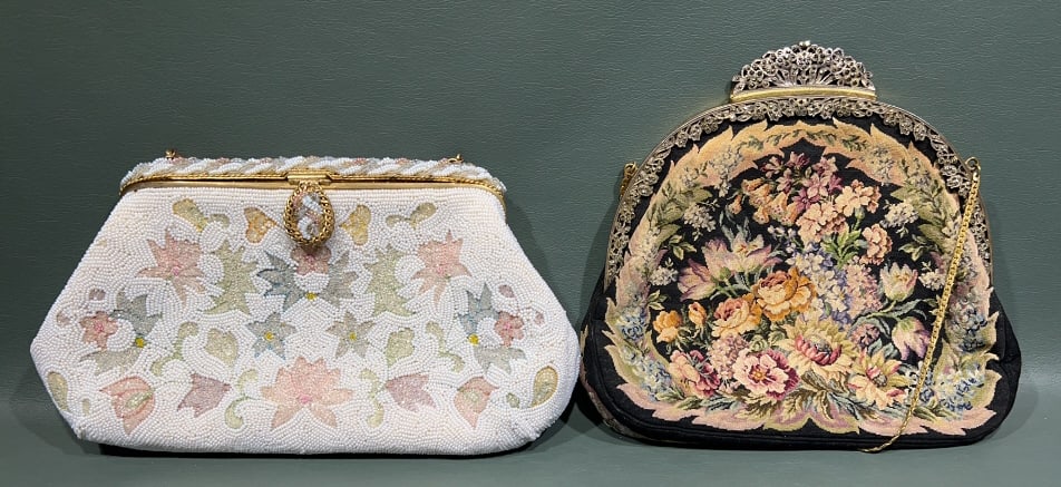 E. GRILLOT BEADED PURSE & MARIA STRANSKY BEADED PU: 9" X 5"