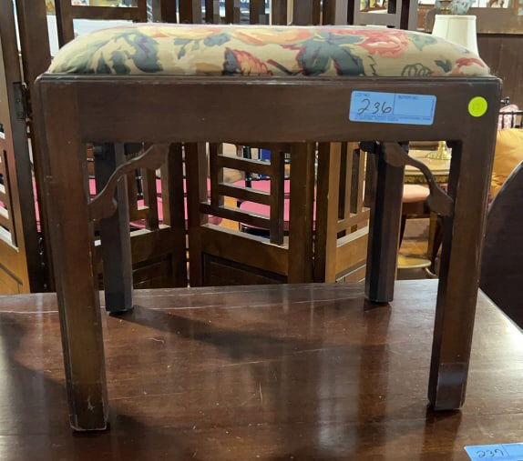 MAHOGANY CHIPPENDALE UPHOLSTERED STOOL (1 of 3)