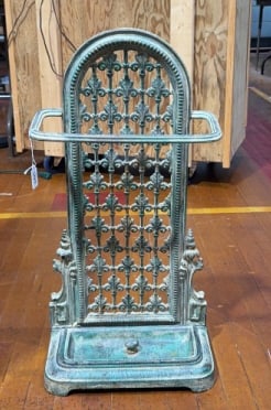 CAST IRON UMBRELLA STAND: 28" X 14"