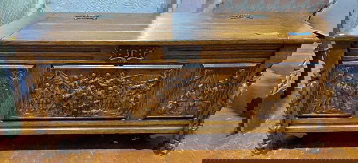 CARVED OAK ENGLISH COFFER (1 of 9)