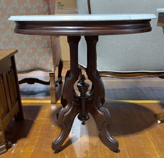WALNUT VICTORIAN MARBLE TOP TABLE (1 of 4)