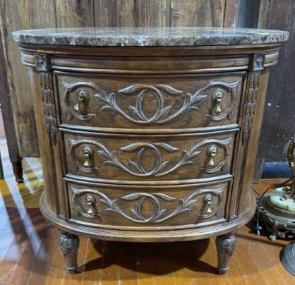 JEFFCO MARBLE TOP 3 DRAWER CHEST: 30' X 24" X 28"
