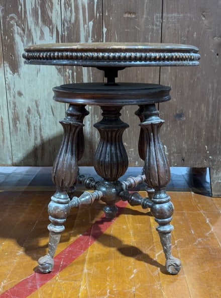 ANTIQUE BALL & CLAW PIANO STOOL: 19-1/2" X 16"