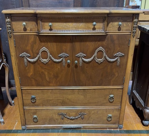 WALNUT FRENCH GENTLEMAN'S CHEST: 40" X 38" X 22"