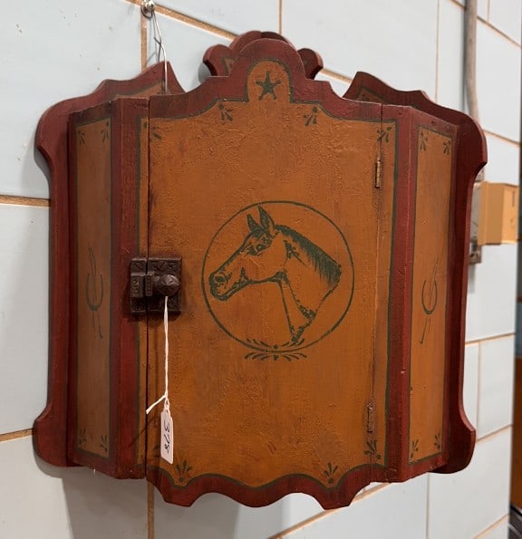 SMALL HANGING PAINT DECORATED CUPBOARD (1 of 5)