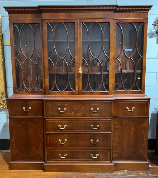 CUSTOM MADE INLAID MAHOGANY 2 PIECE BREAK FRONT (1 of 6)