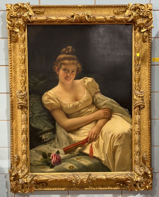 GIOVANNI- COSTA OIL ON CANVAS OF GIRL W/ GOLD GILT FRAME (1 of 5)