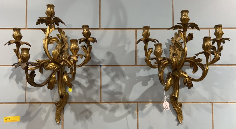 PAIR OF HEAVY BRONZE WALL SCONCES (1 of 6)