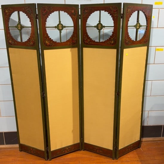 4 SECTION HAND PAINTED ADAMS STYLE SCREEN (1 of 8)