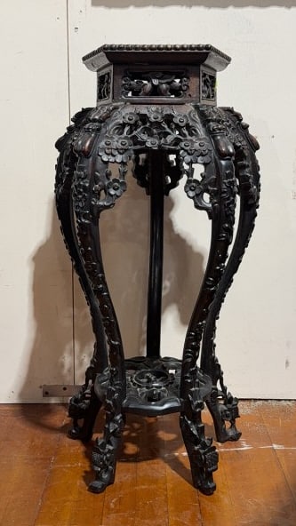 ANTIQUE ORIENTAL MARBLE TOP CARVED TABLE (1 of 4)