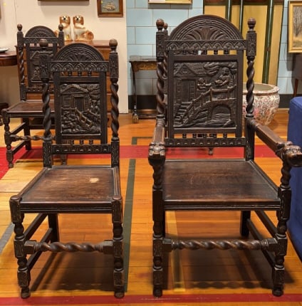 SET OF 12 ANTIQUE CARVED OAK CHAIRS (1 of 16)