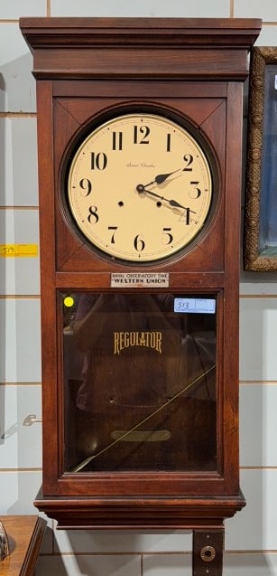 REGULATOR WALL CLOCK W/ WESTERN UNION TAG (1 of 5)