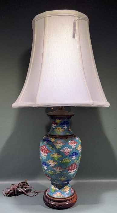 CLOISONNE VASE LAMP: 27"