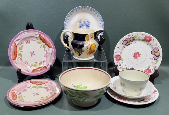 COLLECTION OF VARIOUS ANTIQUE LUSTRE WARE DISHES: 6" X 3"