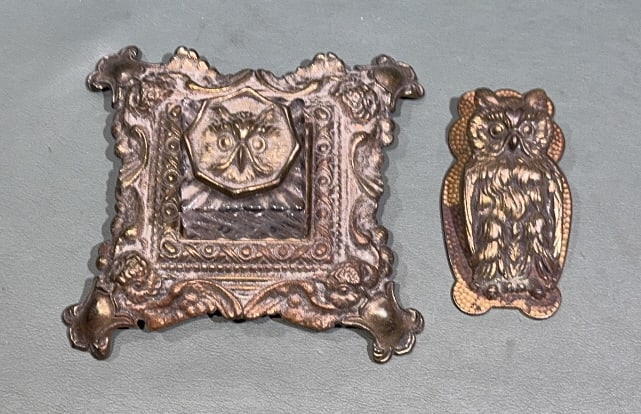 VINTAGE OWL PAPER CLIP & INK WELL: 5-1/2" X 6"