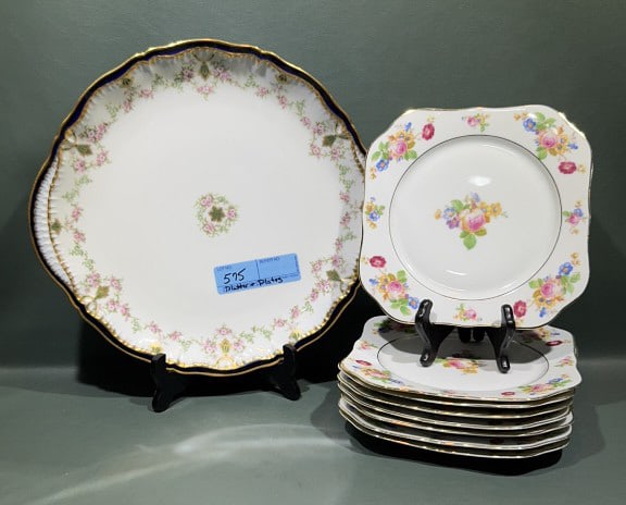 LIMOGE PLATTER & 8 BAVARIAN PLATES: 13"