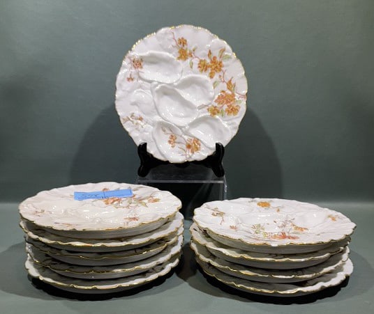 SET OF 10 HAVILAND LIMOGE "TURKEY" OYSTER PLATES (1 of 7)