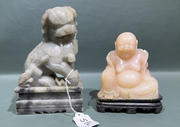 SOAPSTONE FOO DOG & BUDDHA FIGURE: 7"
