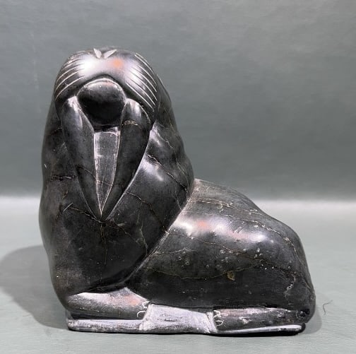PAULOSIE KASUDLUAK INUIT STONE CARVING: 6" X 6" X 5"
