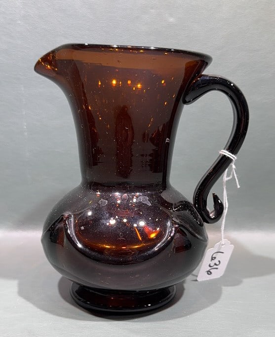 ANTIQUE BLOWN AMBER GLASS LILY PITCHER (1 of 5)