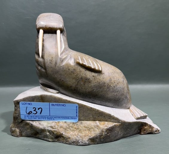 J. TOBISK INUIT STONE CARVING OF WALRUS (1 of 6)