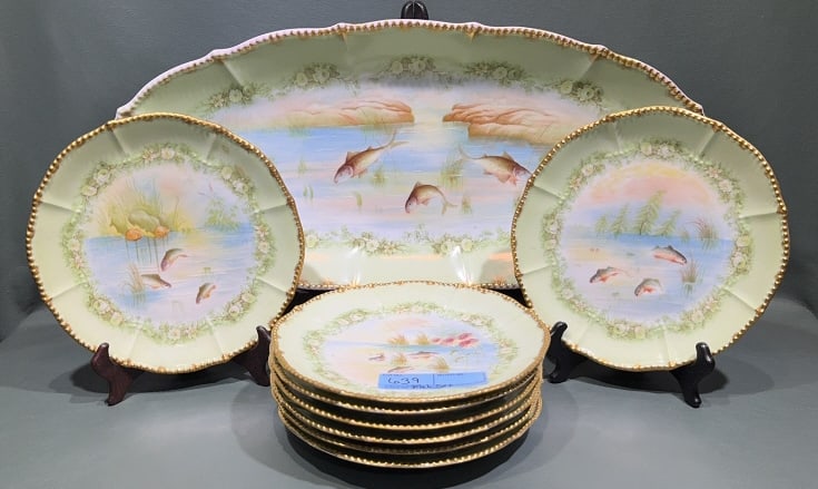 ELITE WORKS LIMOGES 9 PIECE HAND PAINTED FISH SET (1 of 7)