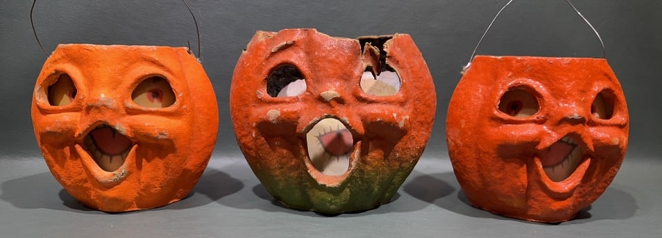 3 VINTAGE PAPER MACHE JACK-O-LANTERNS / PUMPKINS (1 of 4)