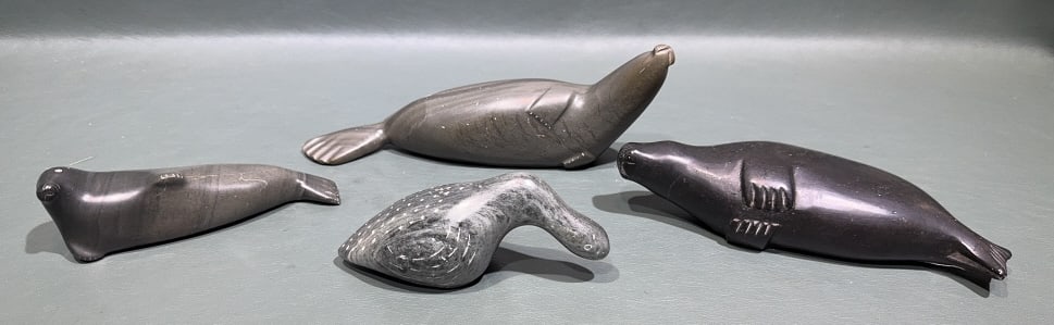 4 INUIT SOAPSTONE CARVING: 9"