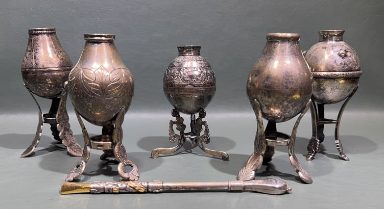 5 ARGENTINIAN YERBA SILVER GOURD: 6"
