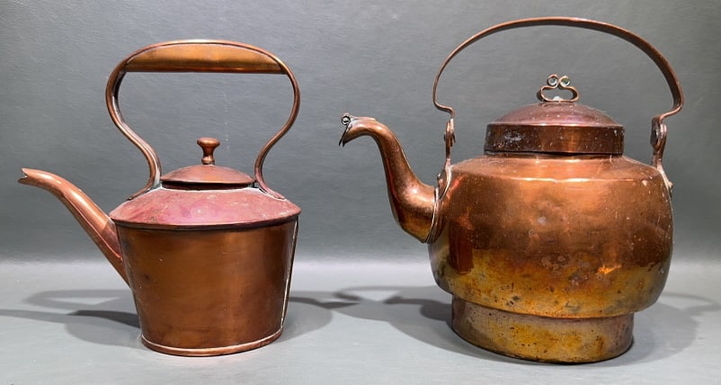 2 COPPER TEA KETTLES: 9" X 8"