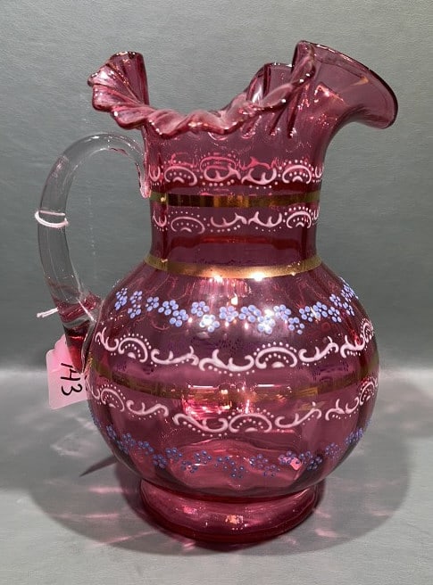 PAINT DECORATED CRANBERRY PITCHER (1 of 4)