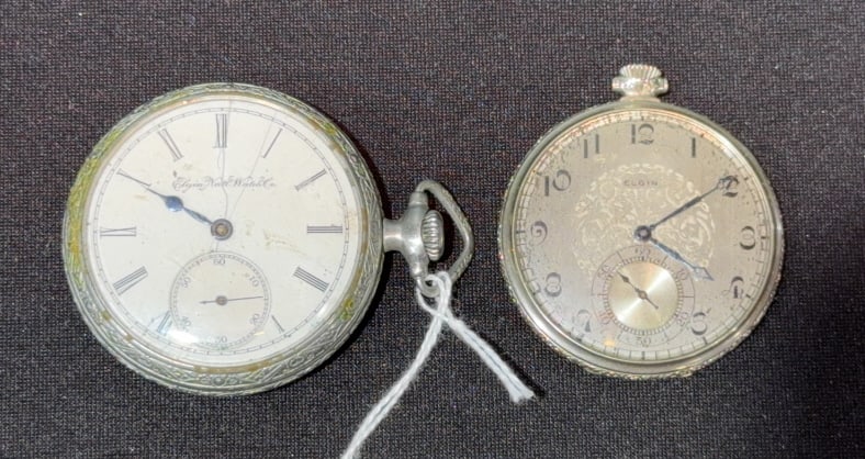 2 ELGIN POCKET WATCHES (1 W/RAILROAD CASE) (1 of 2)