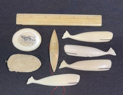 COLLECTION OF VARIOUS CARVED BONE ITEMS: ~