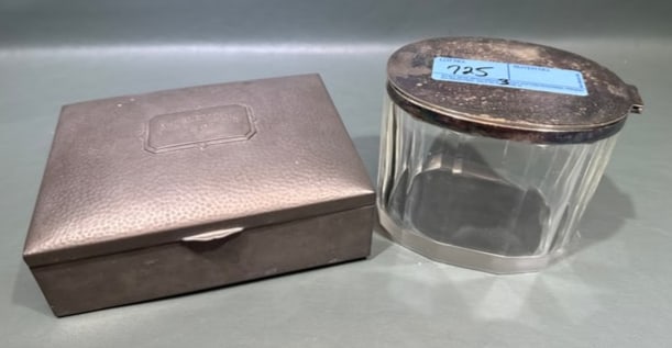 PEWTER DRESSER BOX & CRYSTAL BOX W/SILVER PLATE TOP: CRYSTAL BOX HAS HALLMARKS ON THE TOP