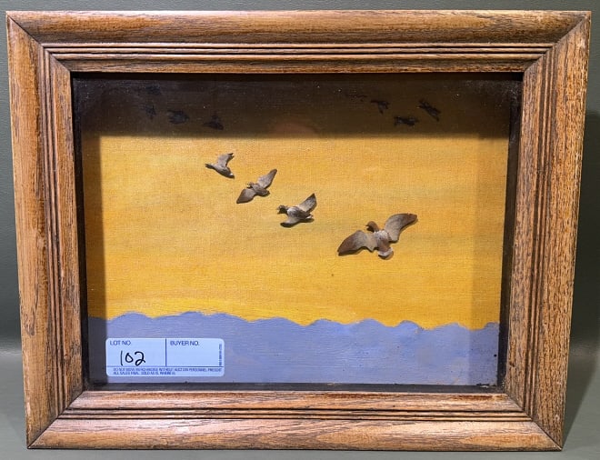 CARVED FLYING DUCK DIORAMA: 15" X 12"