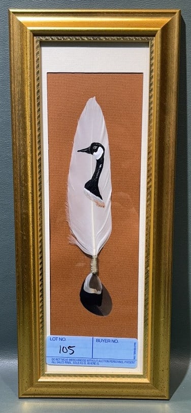 FRAN KOCH CANADA GOOSE PAINTED ON A FEATHER: 13-1/2" X 6"