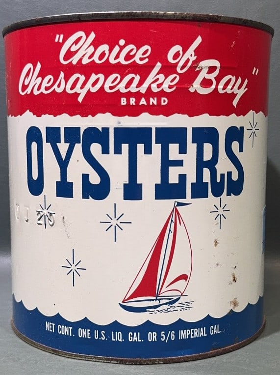 "CHOICE OF THE CHESAPEAKE BAY" 1 GALLON OYSTER CAN: 8"