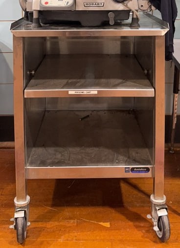 STAINLESS STEEL COMMERCIAL ROLLING CART: 35" X 27" X 25"