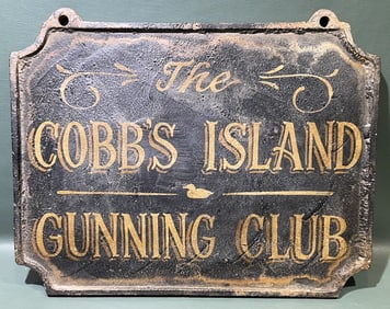 CAST IRON "COBB'S ISLAND GUNNING CLUB" SIGN
