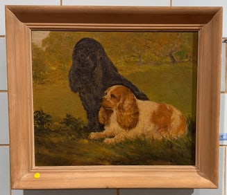 OIL ON CANVAS OF 2 DOGS SIGNED MBK