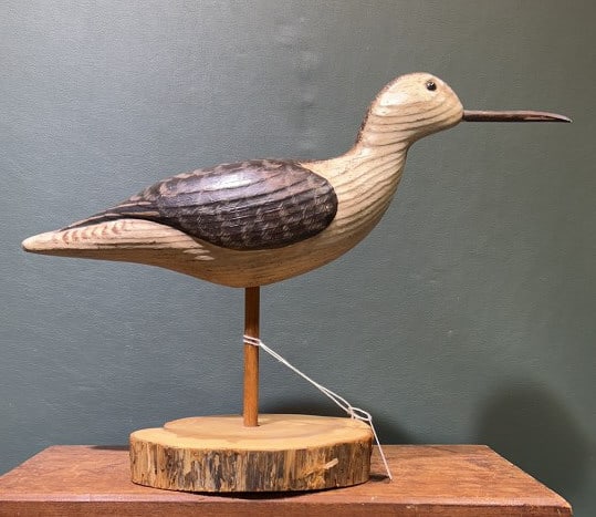 SHOREBIRD ON WOODEN BASE: SIGNED & DATED ~ 14" X 10"