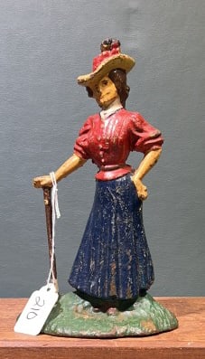 ANTIQUE CAST IRON WOMAN GOLFER DOORSTOP: 8 1/4"