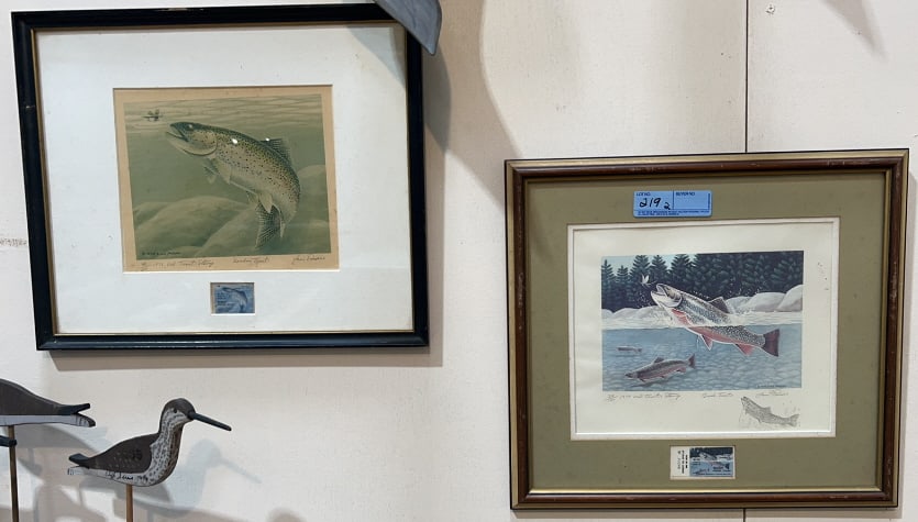 2 LOU FRISINO TROUT STAMP PRINTS: 17" X 15-1/2"