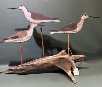 3 CLIFF SIMMS FLATTY SHOREBIRDS ON DRIFTWOOD